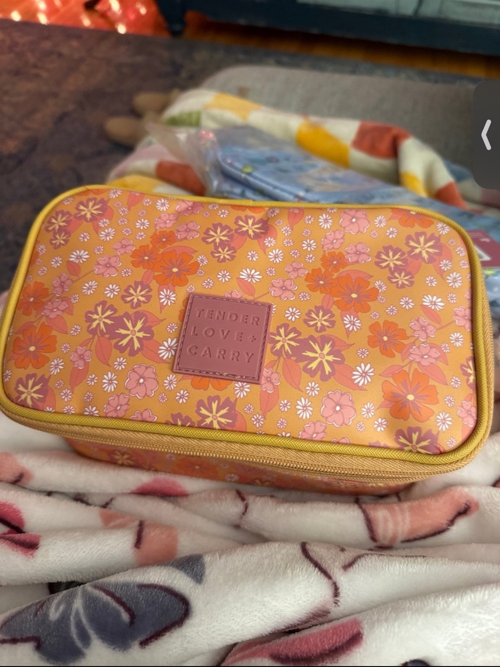 Floral Cosmetic Case - Orange Pink